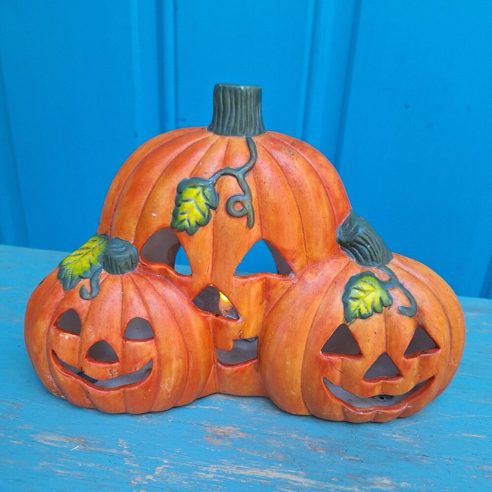 Vintage Halloween Decor Pumpkin Candle Holder Decoration Jack O Lantern Ceramic